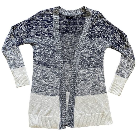 Gap Blue White Striped Ombré Heather Knit Open Sweater Cardigan M - Picture 1 of 9